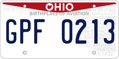OH license plate GPF0213
