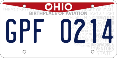 OH license plate GPF0214