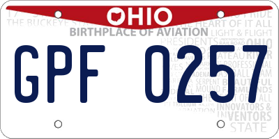 OH license plate GPF0257