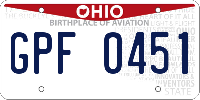 OH license plate GPF0451