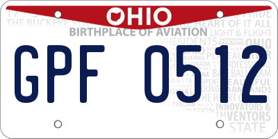 OH license plate GPF0512