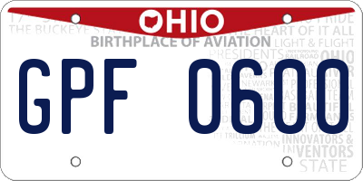 OH license plate GPF0600