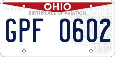 OH license plate GPF0602