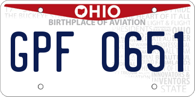 OH license plate GPF0651
