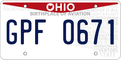 OH license plate GPF0671
