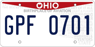 OH license plate GPF0701
