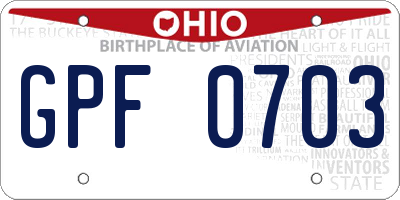 OH license plate GPF0703