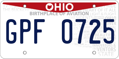 OH license plate GPF0725