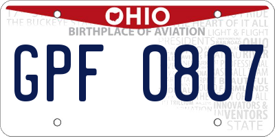 OH license plate GPF0807