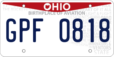 OH license plate GPF0818