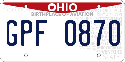 OH license plate GPF0870