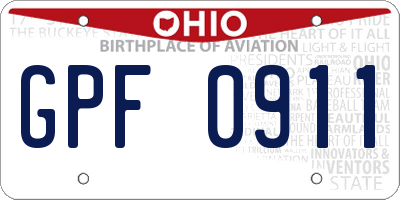 OH license plate GPF0911