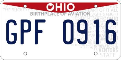 OH license plate GPF0916