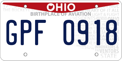 OH license plate GPF0918