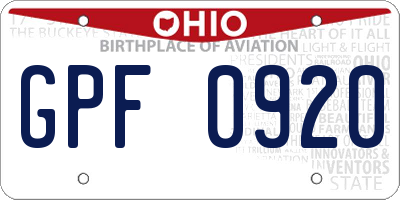OH license plate GPF0920