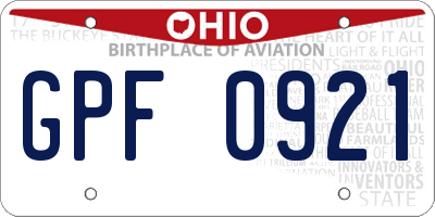 OH license plate GPF0921
