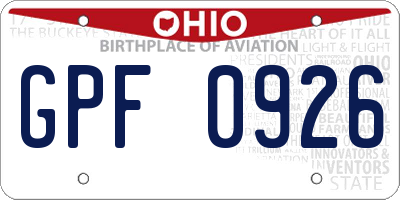 OH license plate GPF0926