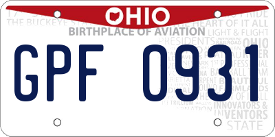 OH license plate GPF0931