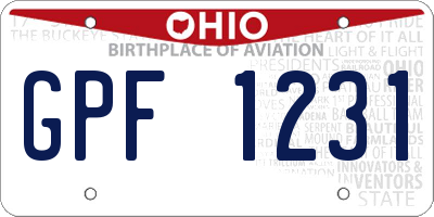 OH license plate GPF1231