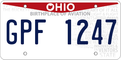 OH license plate GPF1247