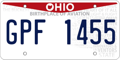 OH license plate GPF1455