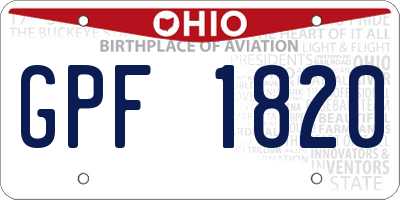 OH license plate GPF1820