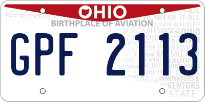 OH license plate GPF2113