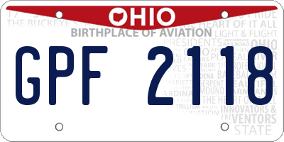 OH license plate GPF2118