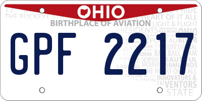 OH license plate GPF2217