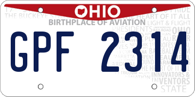 OH license plate GPF2314