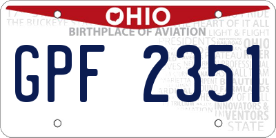 OH license plate GPF2351