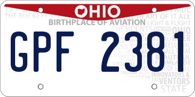 OH license plate GPF2381
