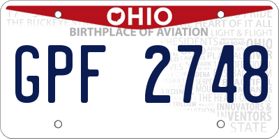 OH license plate GPF2748