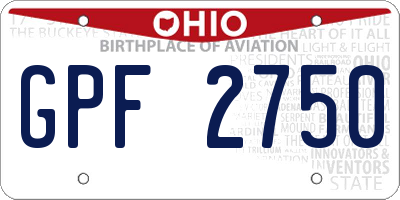 OH license plate GPF2750