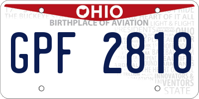OH license plate GPF2818