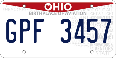OH license plate GPF3457