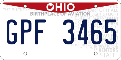 OH license plate GPF3465