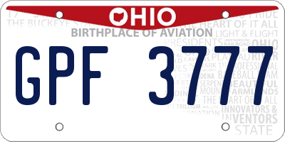 OH license plate GPF3777
