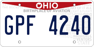 OH license plate GPF4240