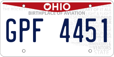 OH license plate GPF4451