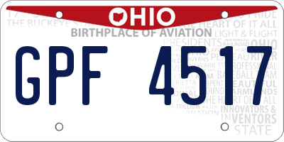 OH license plate GPF4517