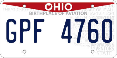 OH license plate GPF4760