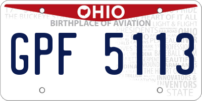OH license plate GPF5113