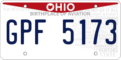 OH license plate GPF5173