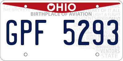 OH license plate GPF5293