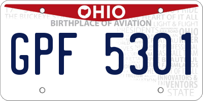 OH license plate GPF5301