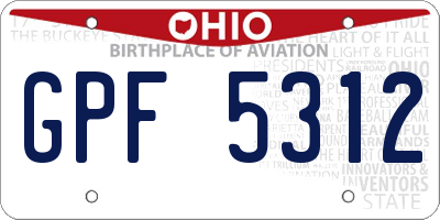 OH license plate GPF5312