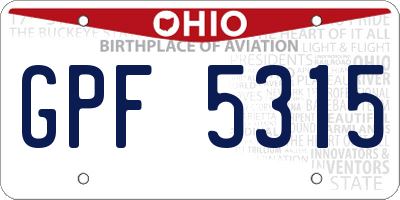 OH license plate GPF5315