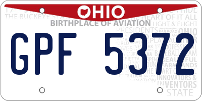 OH license plate GPF5372