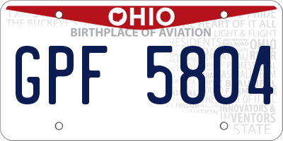 OH license plate GPF5804